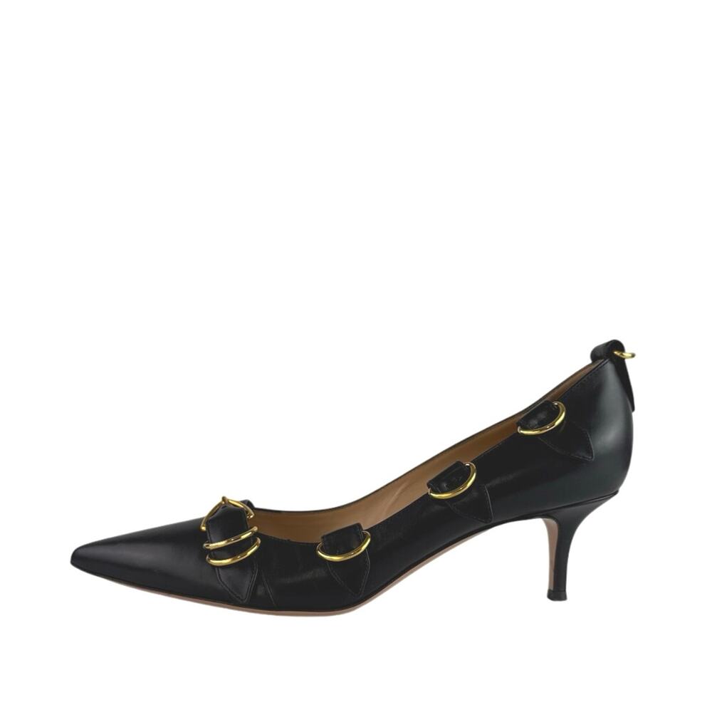 Gianvito Rossi Clash 55 Black Pointed Toe Buckle Strap Leather Pump Heels 40 US9